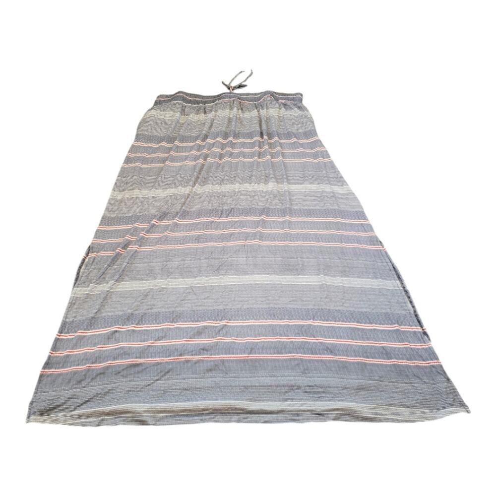 Striped Maxi Skirt Blue Gray Pink Drawstring Waist Casual‎ Comfortable Everyday